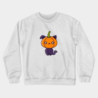 Cute Halloween Character-Cat with Pumpkin Head Crewneck Sweatshirt